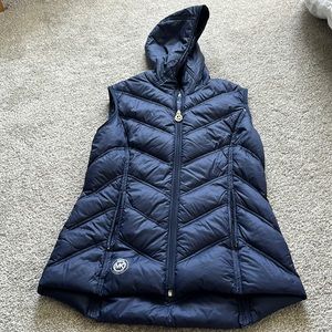 Michael Kors navy blue puffy vest with hood